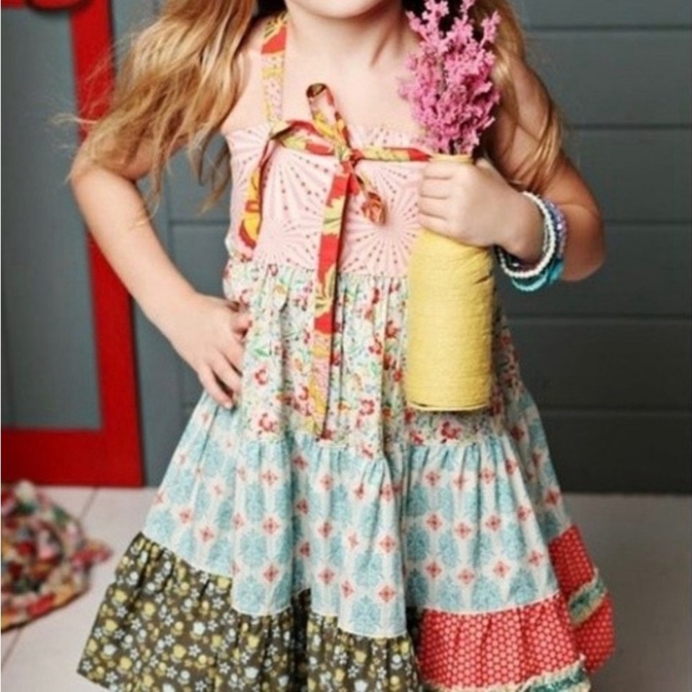 MATILDA Jane Serendipity Ruby Ellie Dress Size 8 Tiered Red Pink Blue Green